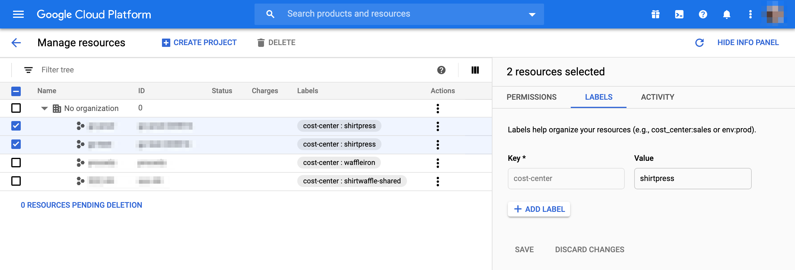 GCP Cloud Console Resource Manager