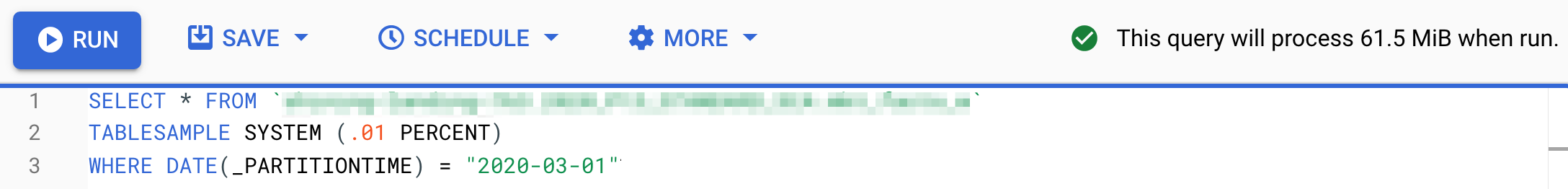 BigQuery - Select with TABLESAMPLE and Partition